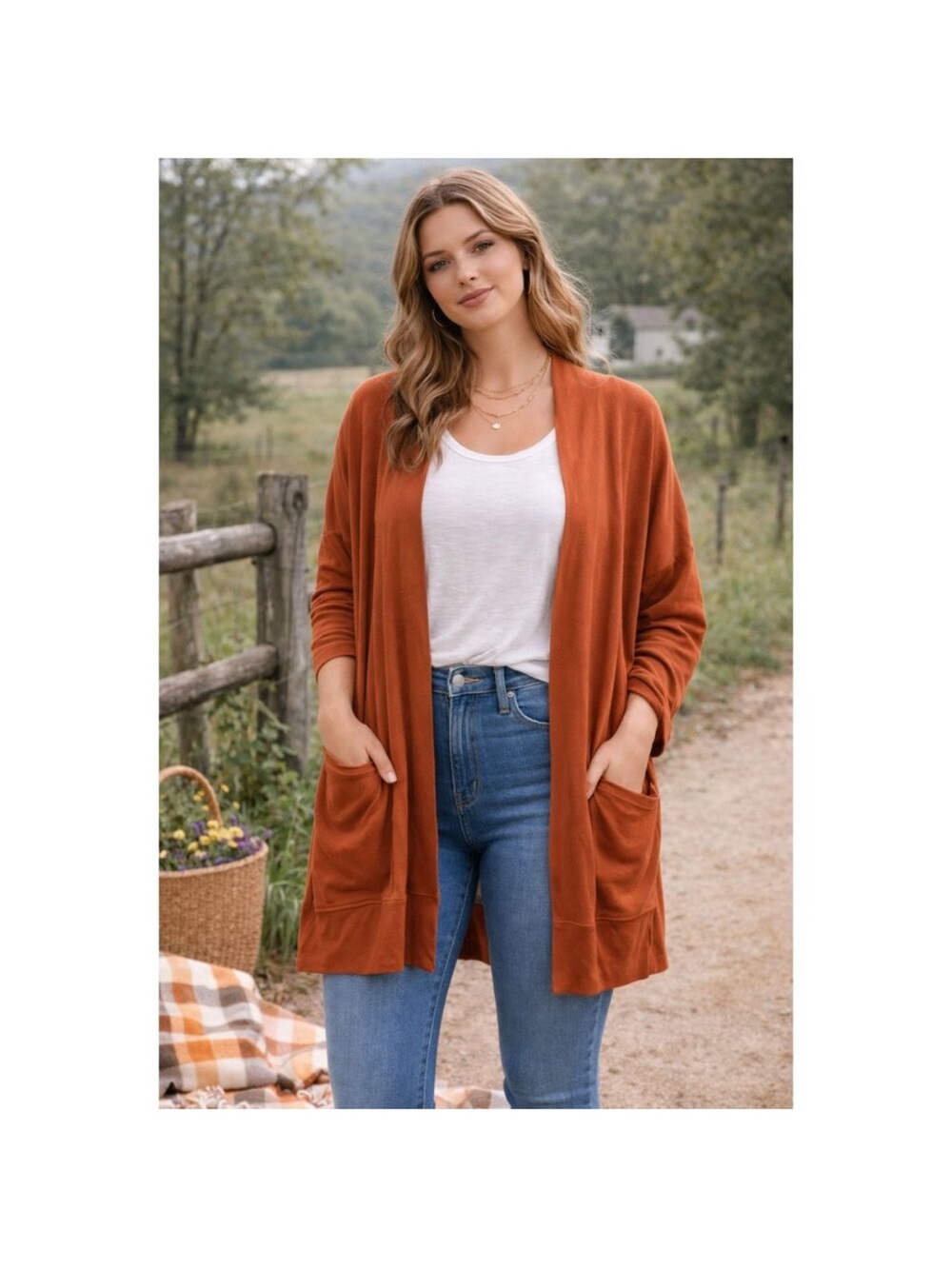 Pact Airplane drape cardigan pumpkin spice color ( rust )
